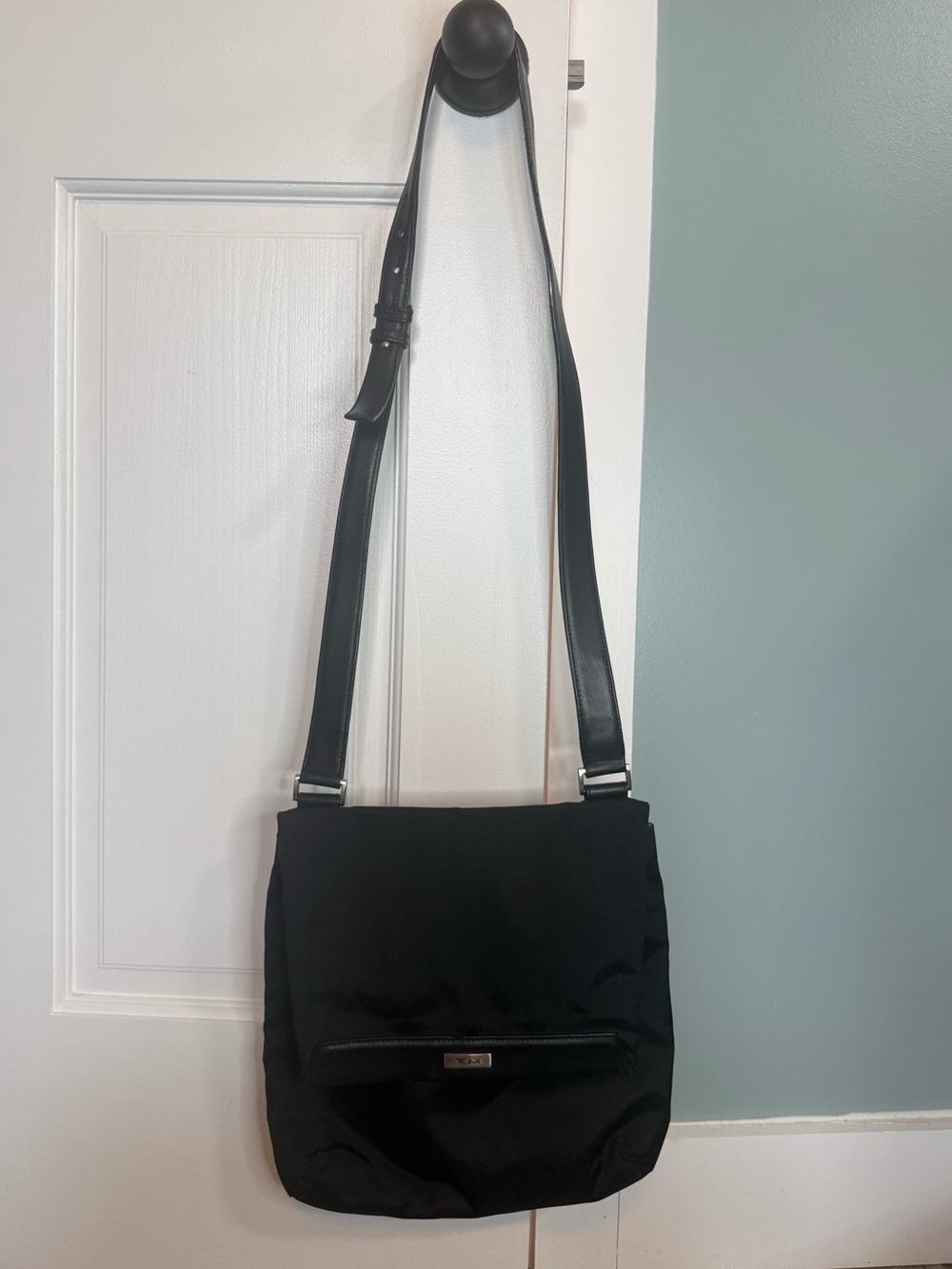Tumi Black Nylon Flap Crossbody Bag